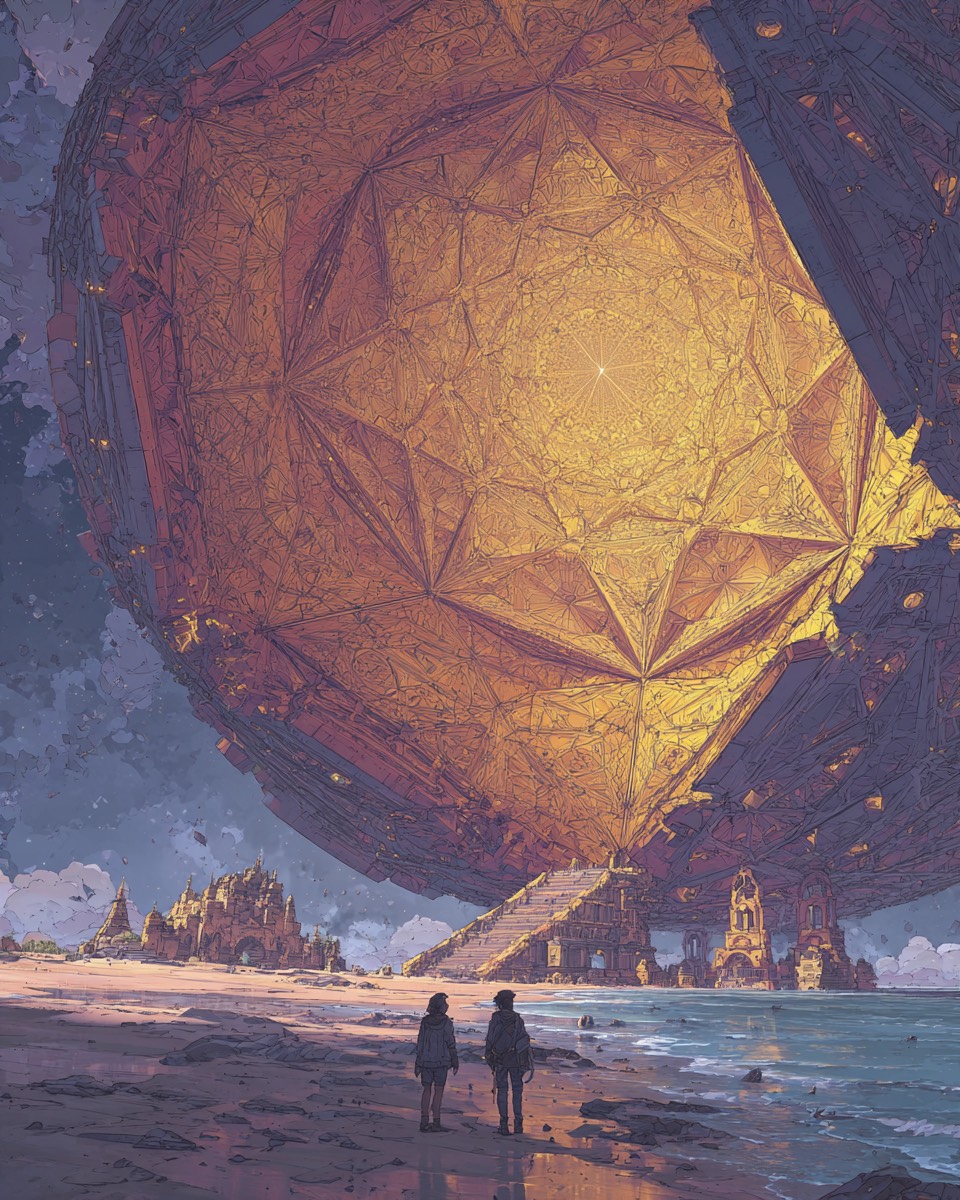 The three-dimensional snowflake - yellow and red creating perfect orange