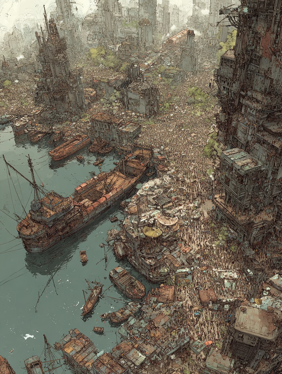 Overhead perspective of Lagos port and city