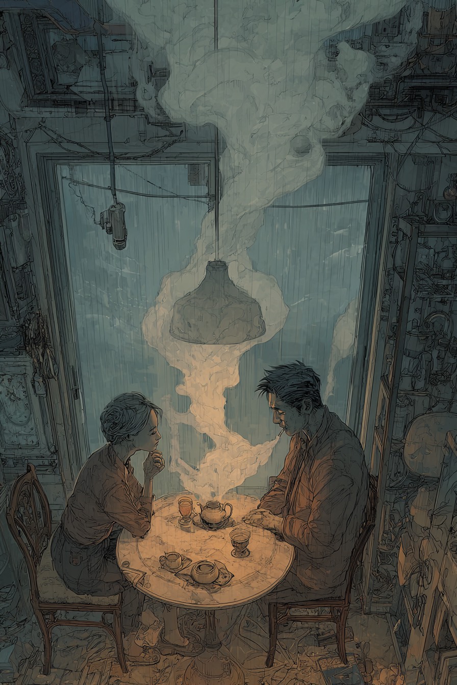 Storyteller speaking while Akiko types without interrupting