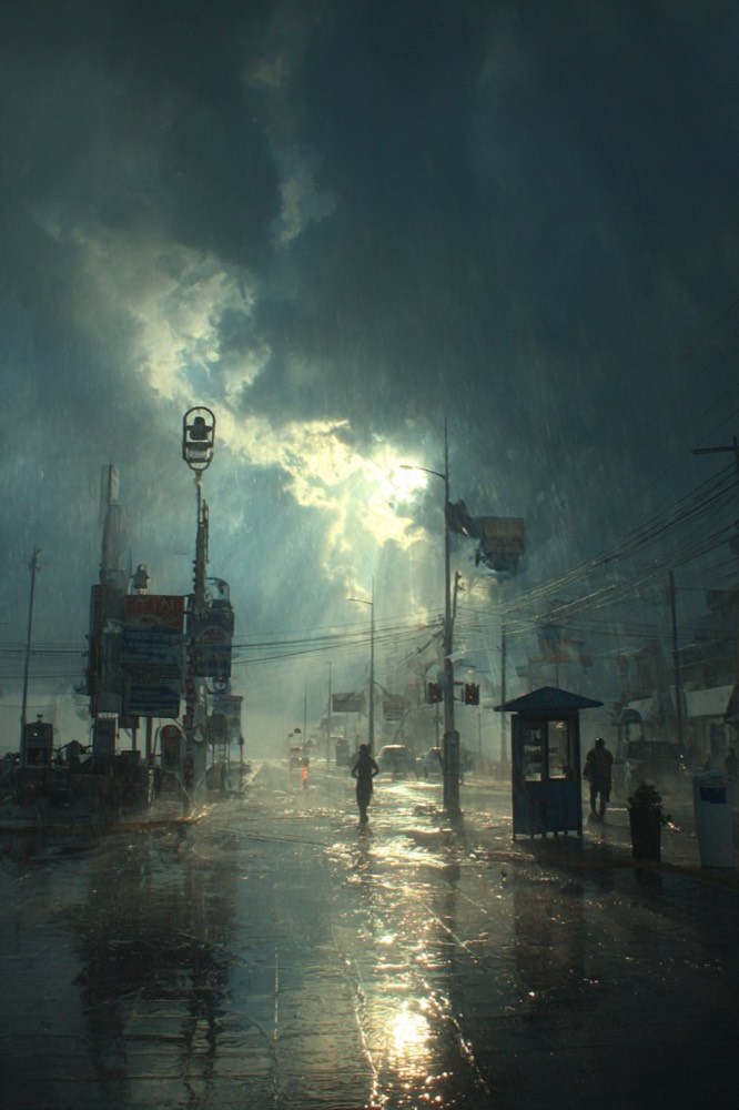 Cancun street after rain