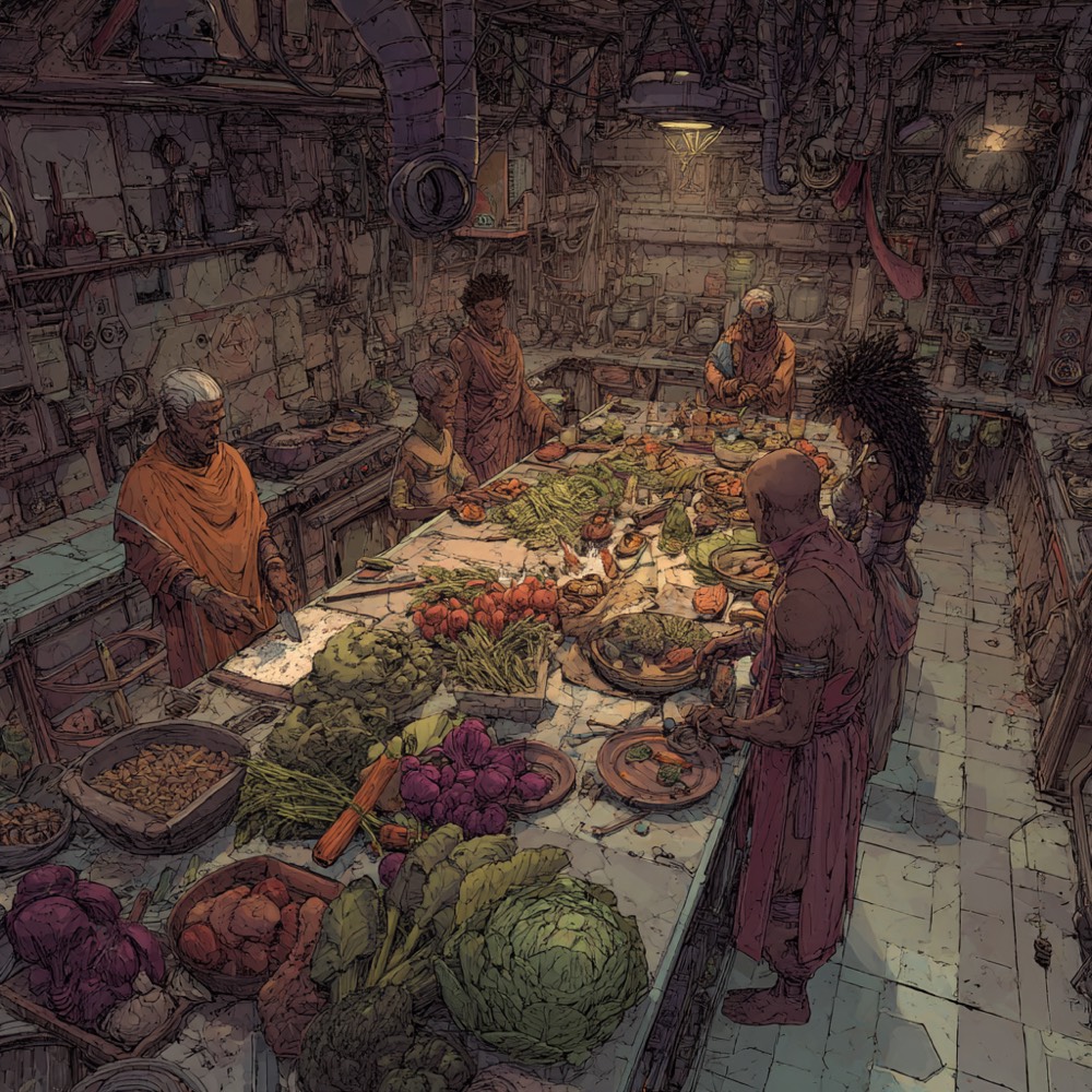 Retreat kitchen with Dario chopping vegetables