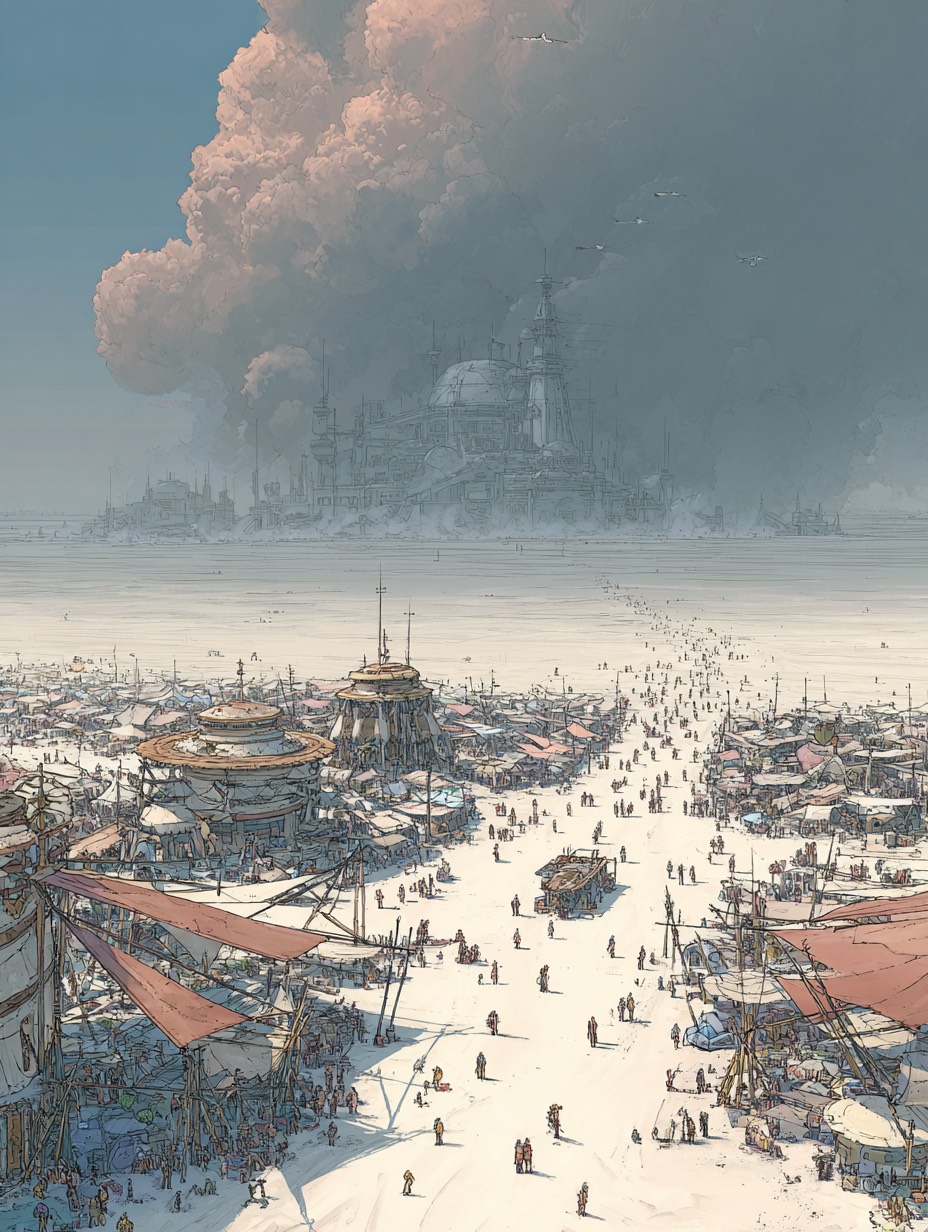  Arrival at Burning Man showing playa covered in fine alkaline dust, bi